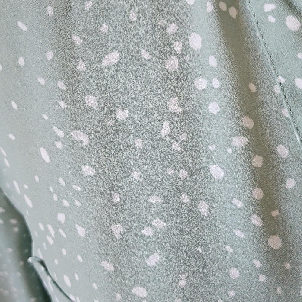 Maurices Sage Green and White Polka Dot Button Down Blouse - Picture 3 of 15